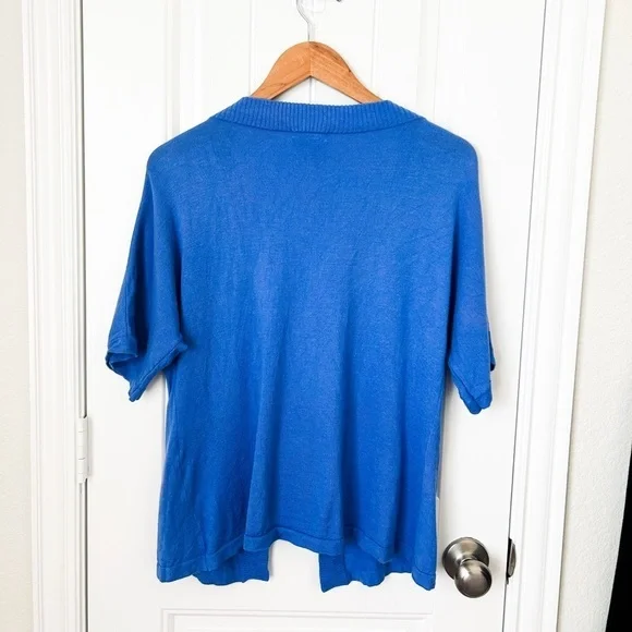 J’Envie New York Short Sleeve Blue Button Cardigan Size Medium - Picture 2 of 2